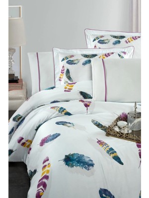 Silkarea Birdy %100 Pamuk Saten King Size (XL/Battal) Nevresim Takımı - Beyaz (Desenli)