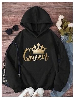 Afternoon Kids Kız Çocuk Siyah Gold Queen Baskılı Sweatshirt