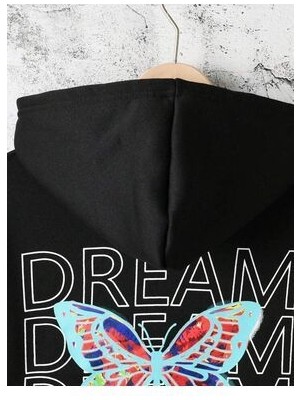 Afternoon Kids Siyah Kız Çocuk Kapşonlu Dream Butterfly Baskılı Sweatshirt