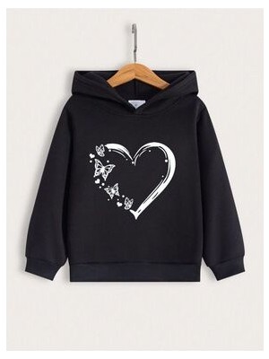 Afternoon Kids Kız Çocuk Siyah Çiçekli Kelebek Baskılı Sweatshirt