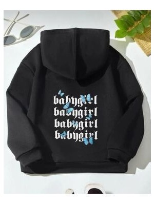 Afternoon Kids Kız Çocuk Siyah Kapüşonlu ''baby Girl'' Sırt Baskılı Sweatshirt