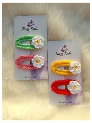 Naz Oyuncak El Yapımı Örgü Kız Bebek Çocuk 4 'lü Çıtçıtlı Toka Seti