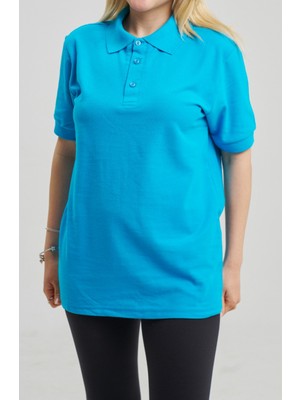 BafacoTekstil Pamuklu Turkuaz Polo Yaka T-Shirt Erkek / Kadın