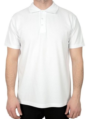 BafacoTekstil Pamuklu Beyaz Polo Yaka T-Shirt Erkek / Kadın