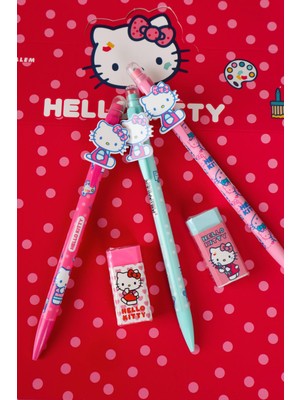 Hello Kitty Yeni Sezon Lisanslı Hello Kıtty 2d Figürlü Versatil Uçlu Kalem 0.7 mm ve Silgi Seti