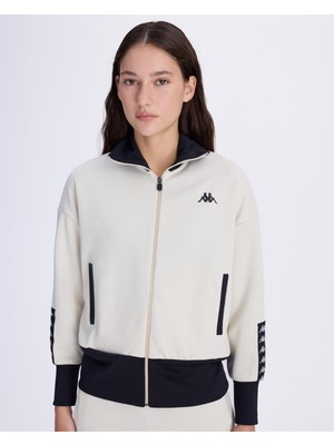 Kappa Authentic Avy Full Zip Kadın Taş Rengi-Siyah Regular Fit Fermuarlı Eşofman Üstü