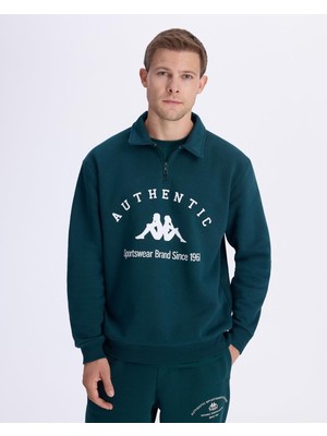 Kappa Authentic Pola Organic Tur Erkek Petrol Yeşili Regular Fit Sweatshirt