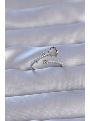 Stil Love Pirinç Gümüş Renk Zirkon Taşlı Incili Satürn Model Ayarlanabilir Yüzük