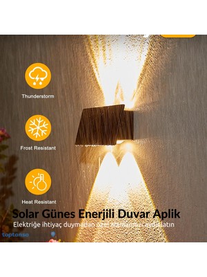 Technosmart 1ADET Güneş Enerjili Çift Taraflı 4 Ledli Aplik Sarı Işık Duvar Lambası Bahçe Aydınlatma