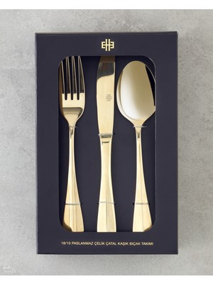 English Home Azul Paslanmaz Çelik Çatal Kaşık Bıçak Takımı 18 Parça 6 Kişilik Gold