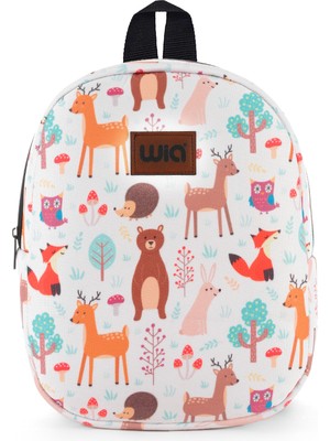 Wia Eğlenceli Baskı Tek Bölmeli Kreş Çanta Beyaz Orman