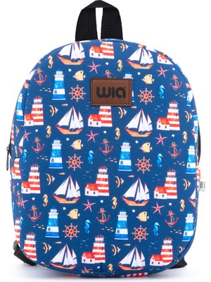 Wia Eğlenceli Baskı Tek Bölmeli Kreş Çanta Lacivert Denizci