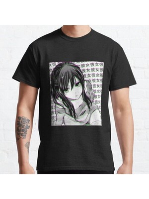 Zoka Wear Bol Kalıp Girlfriend (Black And White) - Sad Japanese Anime Aesthetic Tasarım Baskılı T-Shirt