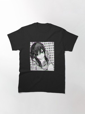 Zoka Wear Bol Kalıp Girlfriend (Black And White) - Sad Japanese Anime Aesthetic Tasarım Baskılı T-Shirt