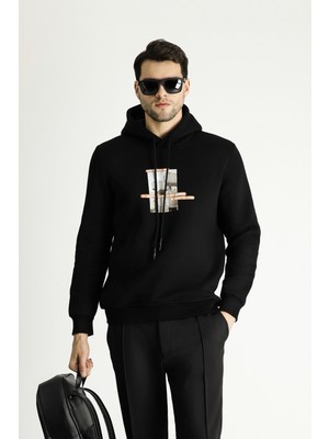 Kapüşonlu İçi Polarlı Baskılı Pamuklu Sweatshirt