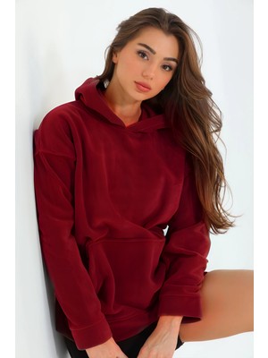Yakamel Kadın Basic 3 Iplik Hoodie Şardonlu Kapşonlu Içi Pamuklu Bol Kesim Okul Sweatshirt