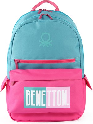 United Colors Of Benetton Kız Çocuk Okul Sırt Çantası Geniş Ana Gövde 45x30x14 Cm Pembe-Mavi