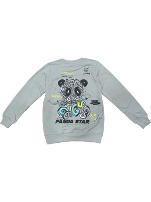 İrem Çocuk Giyim Erkek Çocuk Panda Star Önü Arkası Yazı Resim Desenli Gri Renk Sweatshirt