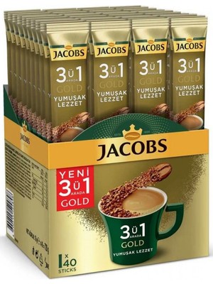 Jacobs 3'ü 1 Arada Gold Yumuşak Lezzet Kahve 40'lı Kutu 18 gr Kafeinli Öğütülmüş Kahve