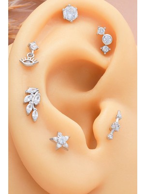 İpek Silver 925 Ayar Yıldız Motifli Taşlı Minimal Tragus Piercing