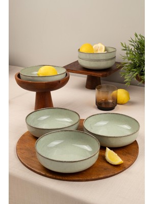 Kütahya Porselen Moderna 6 Parça Yeşil Porselen Kase Seti Bulaşık Makinesinde Yıkanabilir