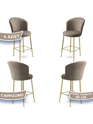Canisa Alte Serisi 4 Adet Babyface Kumaş 65 cm Gold Kaplama Ayaklı Bar Sandalyesi