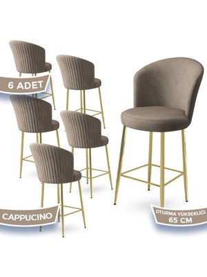 Canisa Alte Serisi 6 Adet Babyface Kumaş 65 cm Gold Kaplama Ayaklı Bar Sandalyesi