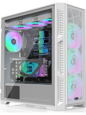 Raijintek Ponos Ultra Ms4 White Menteşeli Temperli Cam Yan Panel 4X12CM Adreslenebilir Fanlı Argb LED USB 3.0 Type-C Mesh Ön Panelli Atx Bilgisayar Kasası (0R20B00228)
