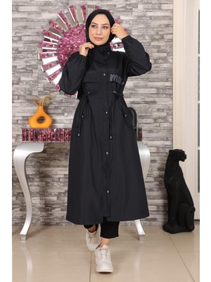 Missvalle Yazı Detaylı Kapşonlu Mont Lacivert 15900