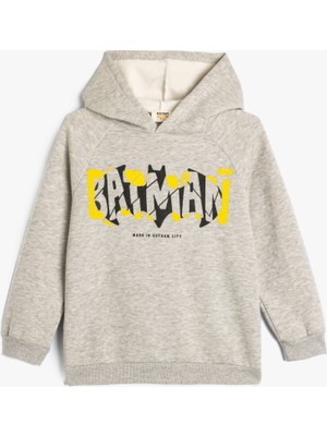 Koton Batman Kapşonlu Sweatshirt Lisanslı Uzun Kollu Şardonlu