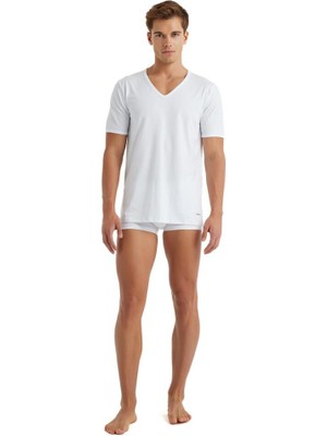 Tender Cotton Kısa Kol V Yaka Beyaz T-Shirt C9T3N2O9