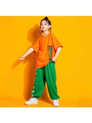 Kids Face Özel Tasarım Smyoul Baskılı Sokak Modası Hip Hop Kısa Kollu Yazlık Kız Çocuk Eşofman Takımı