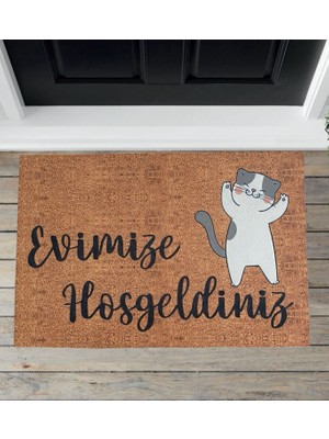 Get Store Evimize Hoşgeldiniz Sevimli Kedi Kapı Önü Paspası