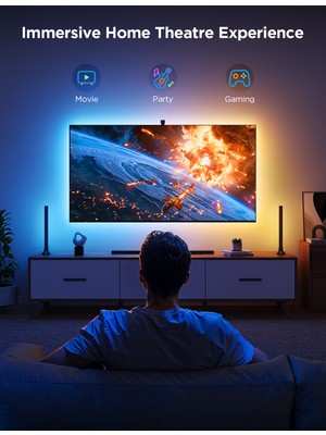 Govee TV Arkası Led Şerit Aydınlatma + 2'li Aydınlatma Bar + Tv ile Renk Senkronizasyon 55-65 inç Tüm TV'ler Uyumludur