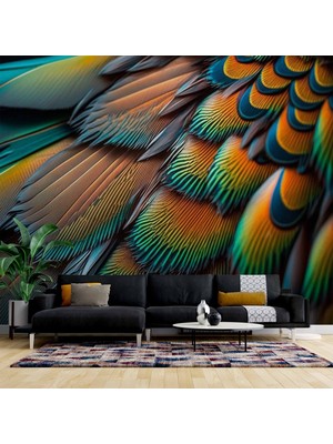 Duvar Kağıdı Baskı 3 Boyutlu Renkli Tüy Desenli