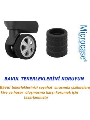 Microcase Silikon Aşınmaya Dayanıklı Ses Önleyici Bavul Tekerlek Kılıfı Tırtıklı KALIP-AL4549 4 Adet Siyah