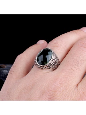 Takı925 Zirkon Taşlı Oval Model 925 Ayar Gümüş Erkek Yüzük