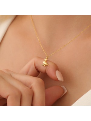 Nox Jewelry 14 Ayar Altın Mikron Kaplama Güvercin Figürlü Minimal Gümüş Kolye - CN00320