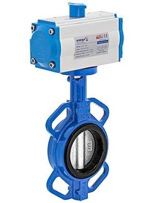 Unox Dn 100-4"ÇIFT Etkili Pnömatik Aktüatörlü Wafer Tipi Kelebek Vana Paslanmaz AISI304KLAPE