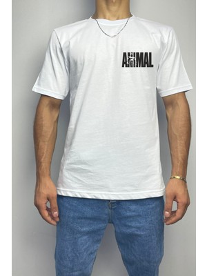 Sanus Erkek Animal Baskılı Beyaz Oversize T-Shirt