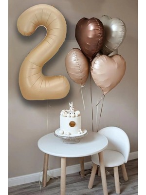 Mg Store Retro Krem Karamel Kahve Kalpli Bej Yaş Rakam Balon Seti Retro Doğum Günü Parti Seti Süsü