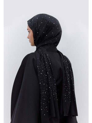 Fresh Strass Taşlı Ipeksi Şal Siyah Gümüş