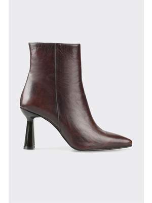 Elle Kahve Deri Kadın Topuklu Bot