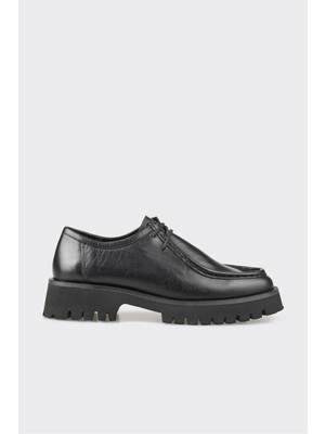 ELLE Kadın Günlük Ayakkabı Deri Malzeme ile Şık Tasarım Kısa Topuklu Siyah