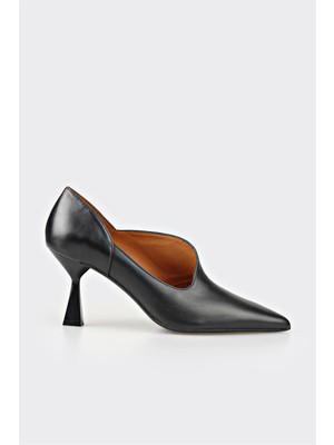 Elle Elle Siyah Deri Kadın Topuklu Ayakkabı