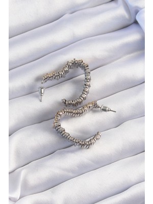 Callerrons Accessories  Pirinç Gold Gümüş Renkli Tırtıklı Kalp Küpe - EBJ240820W26590