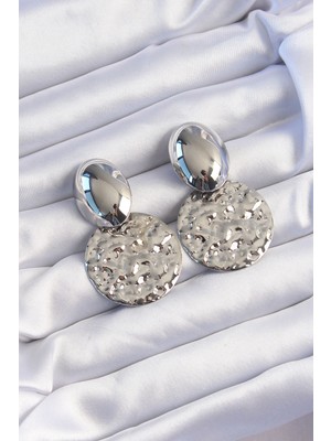 Callerrons Accessories  Pirinç Gümüş Renk Oval Ezme Plaka Küpe - EBJ240820W26597