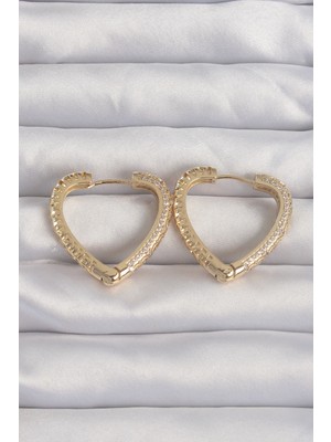 Callerrons Accessories  Pirinç Gold Renk Zirkon Taşlı Motifli Kalp Küpe - EBJ240820W26685