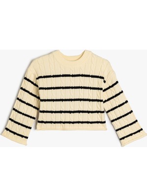 Koton Krop Kazak Yuvarlak Yaka Dokulu Uzun Kollu