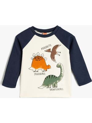 Koton Dinozorlu Sweatshirt Bisiklet Yaka Uzun Kollu